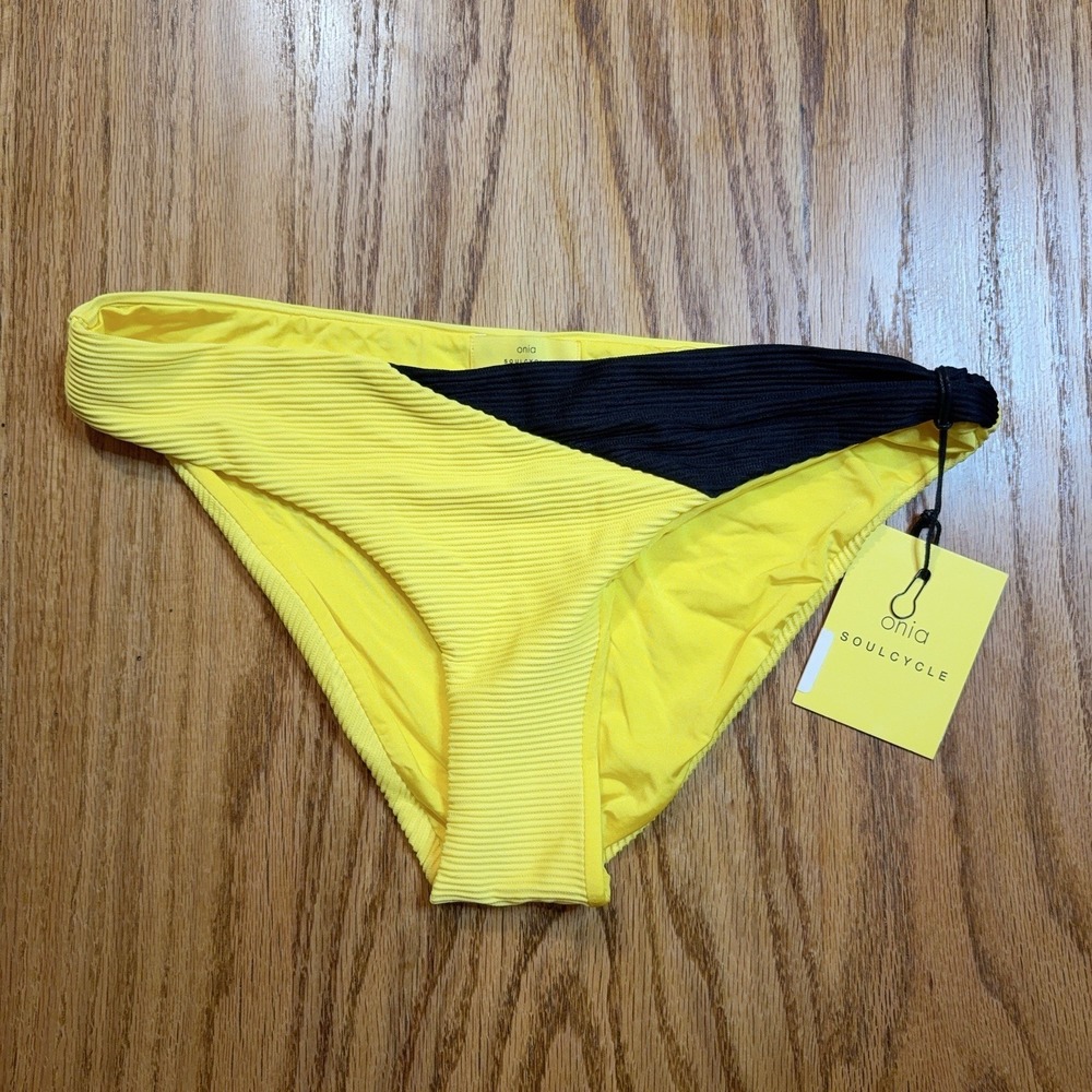 Onia SoulCycle Lily Swim Bottom Women's Medium Yellow Black Colorblock NWT